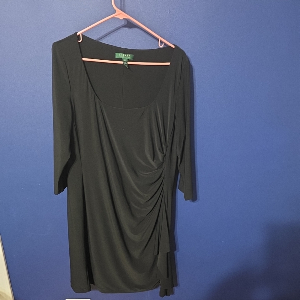 Lauren Ralph Lauren Women's Stretch Black Dress Size 14 3/4 Sleeve Knee Length